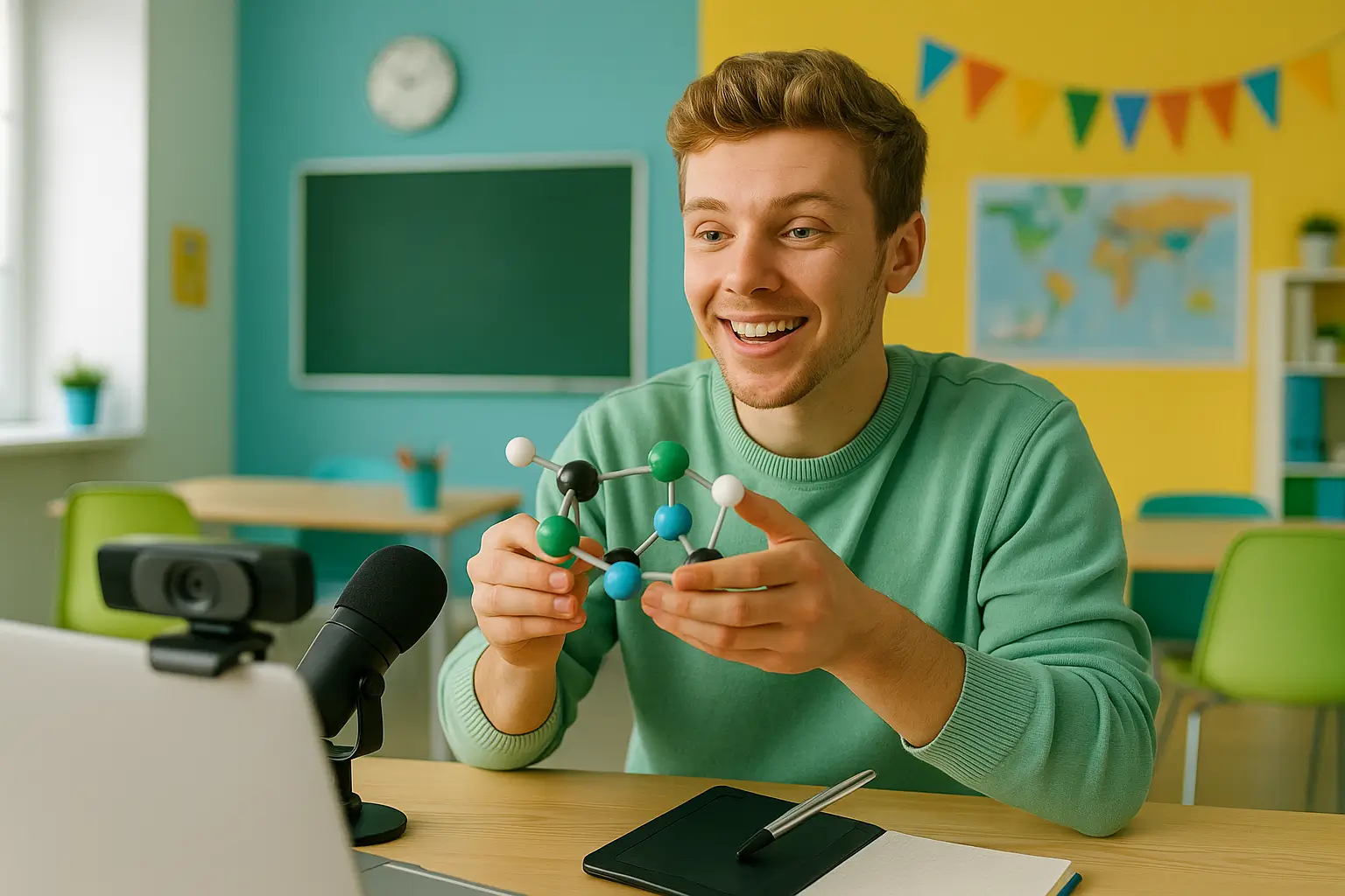 Демонстрация модели перед камерой на занятии